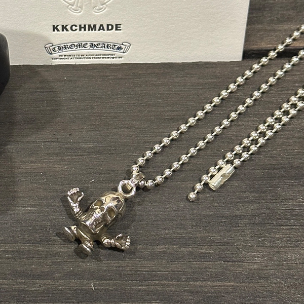 クロームハーツ Foti スモールパワースカル + ラウンドビーズネックレス