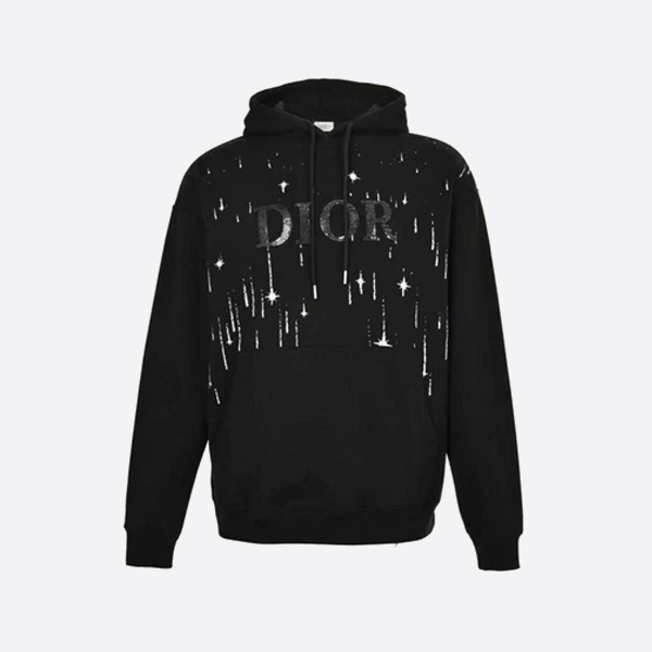 ディオール シューティング スター 刺繍 レタリング フード付き スウェットシャツ ブラック