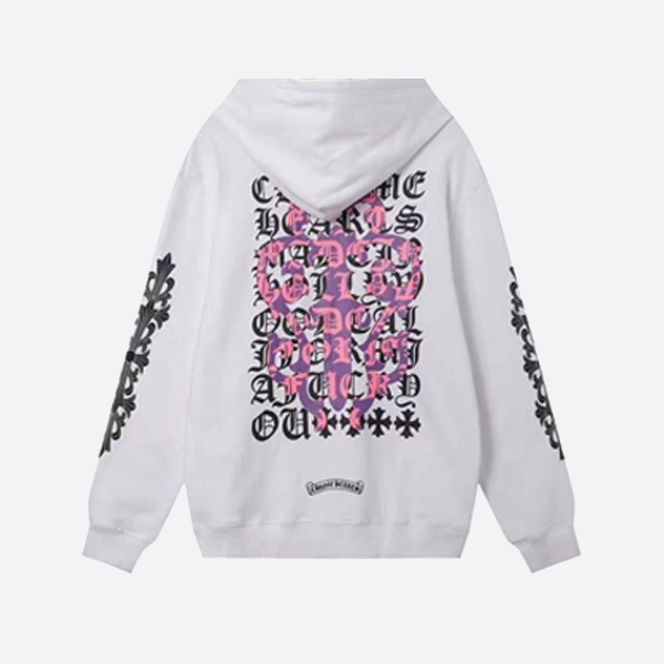 Chrome Heartsの紫の剣とサンスクリット十字プリントのフード付きスウェットシャツ