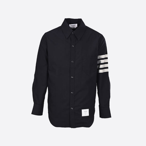 トムブラウンのウール糸染め4ストライプジャケットシャツ、ブラック