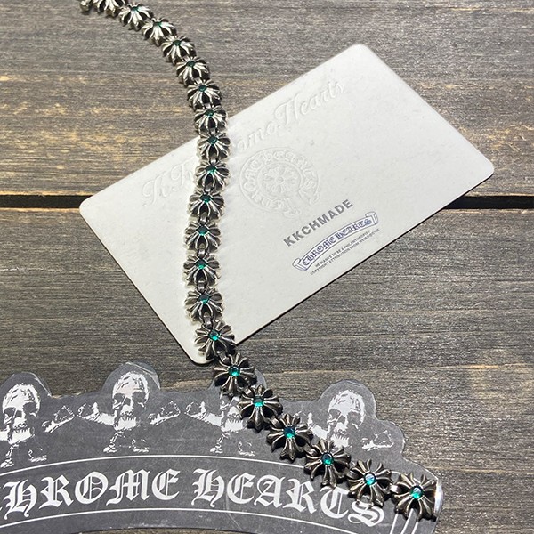 クロームハーツ スターリングシルバー グリーンダイヤモンド タイニープラスブレスレット