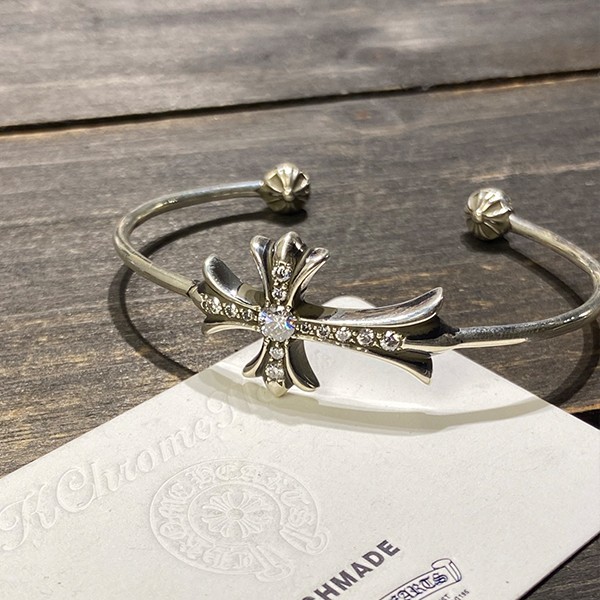 クロームハーツ VVS フルダイヤモンドセット 925 スターリングシルバー ティアドロップクロスブレスレット