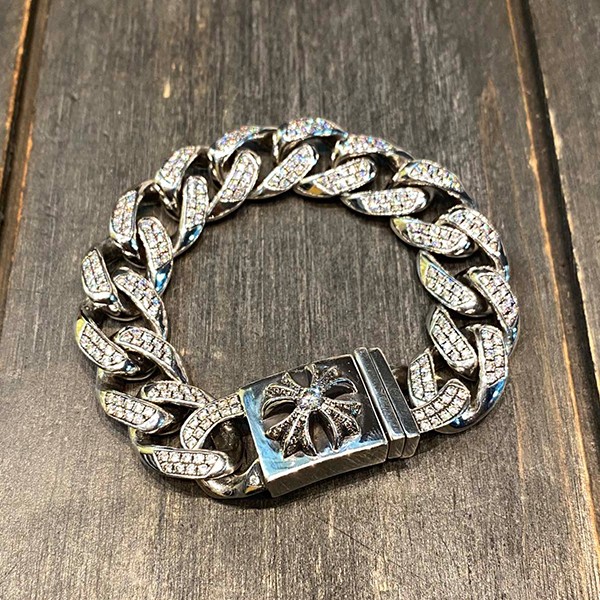 クロームハーツ フルダイヤモンド ショートクロスシェイプ ポリッシュブレスレット