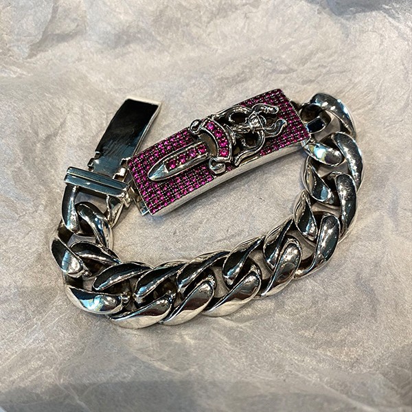 クロームハーツ ピンク ルビー ダガー クラシック ID ブレスレット