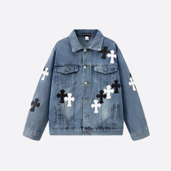 クロームハーツ パッチワークレザークロスデニムジャケット