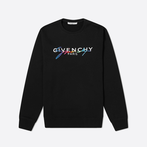 ジバンシィ クラシック レインボー エンブロイダリー クルーネックスウェットシャツ、ブラック
