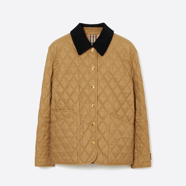 バーバリーの無​​地キルティングポケットチェックコットンコート、ブラック