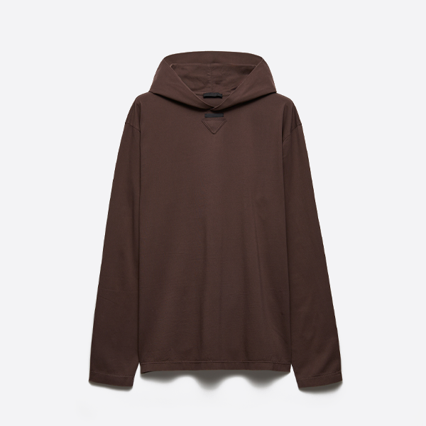 プラッドカラーラベルコットンルーズフィットフード付きスウェットシャツ