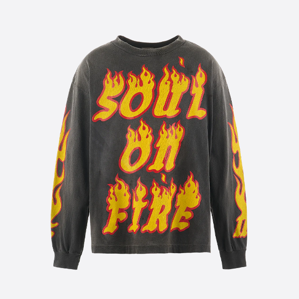 SAINT Mxxxxxx 炎文字プリント ロングスリーブTシャツ