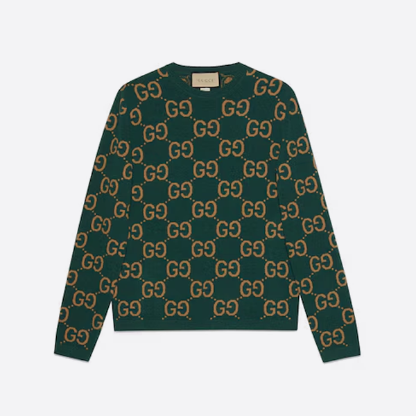 グッチ ジャカード プルオーバー ニット セーター、グリーン。
