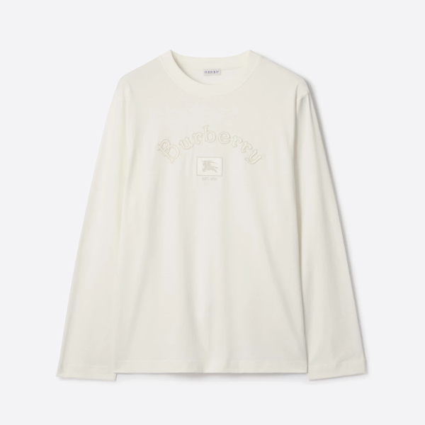 バーバリーのスクエアフレームの馬の長袖Tシャツ、ホワイト