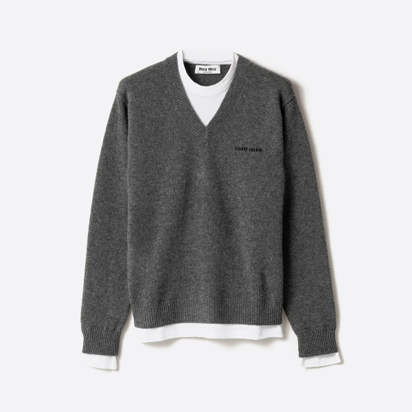 ミュウミュウ フェイクツーピース カシミア Vネック ニットセーター