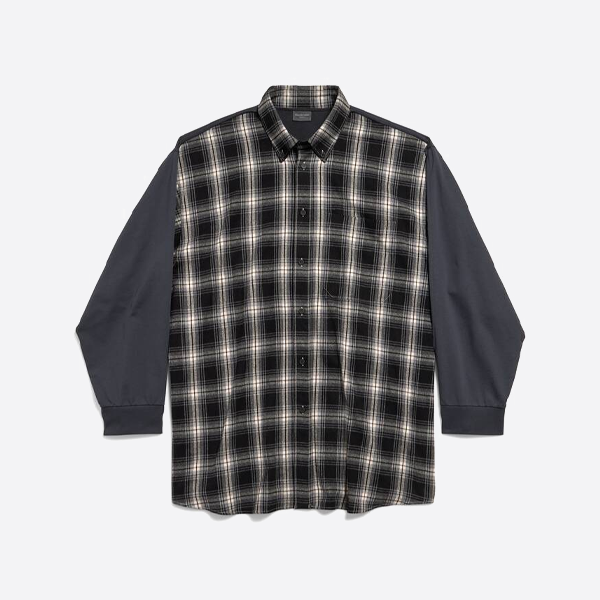 バレンシアガのチェック柄パッチワークダメージシャツ