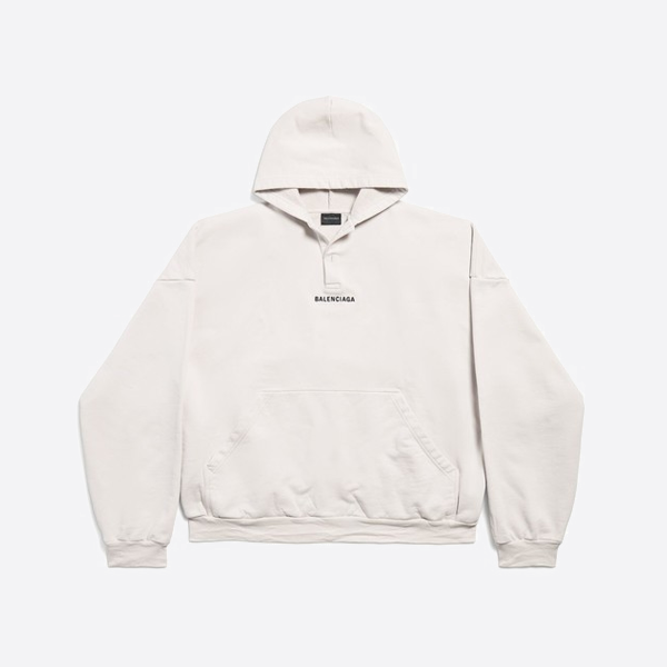 バレンシアガ ポロカラー フード付きスウェットシャツ、ホワイト