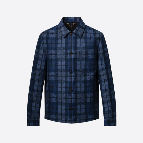 ルイ・ヴィトンのヨーロッパとアメリカのスタイルのブルーのチェック柄ジャカードデニムシャツジャケット