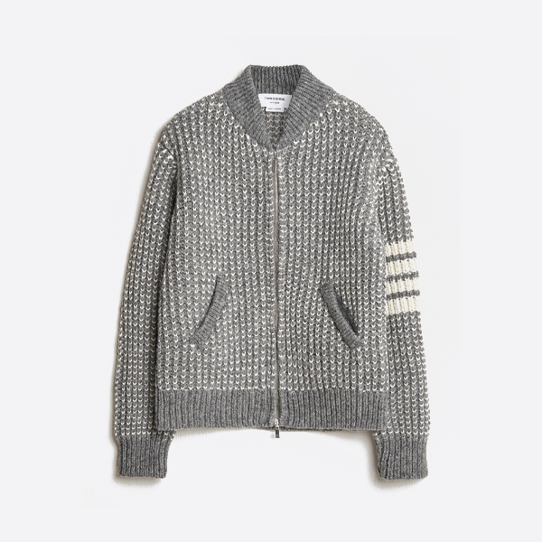 トムブラウンのニットジップアップベースボールジャケット