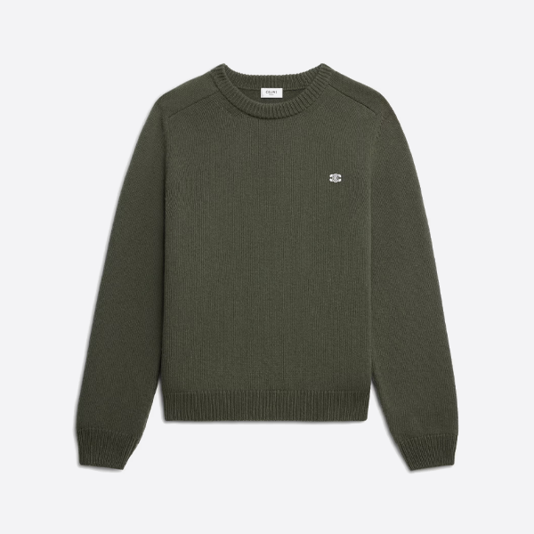 セリーヌ テリークロス 刺繍 クルーネック セーター、グリーン