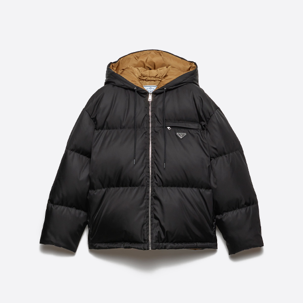 プラダ ドラゴンジッパー カラーブロック フード付きダウンジャケット