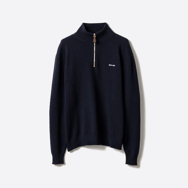 ミュウミュウのスモールプリント ハーフジップ スタンドカラー セーター