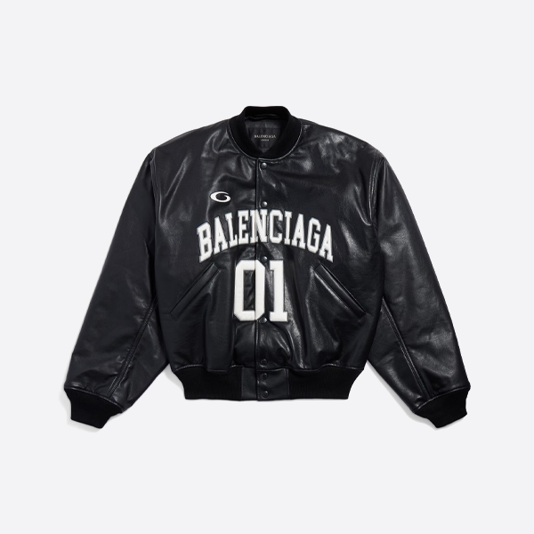 バレンシアガの文字刺繍入りベースボールカラー長袖ボンバージャケット