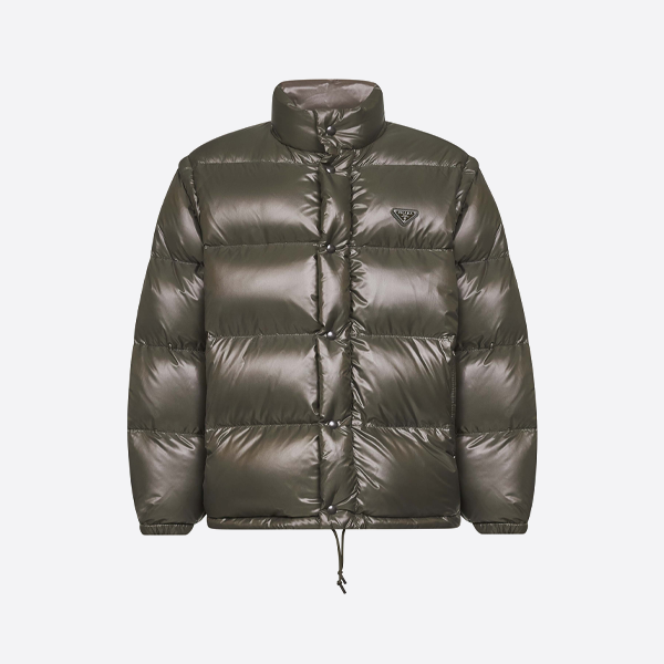 取り外し可能な三角ロゴ袖付きプラダダウンジャケット