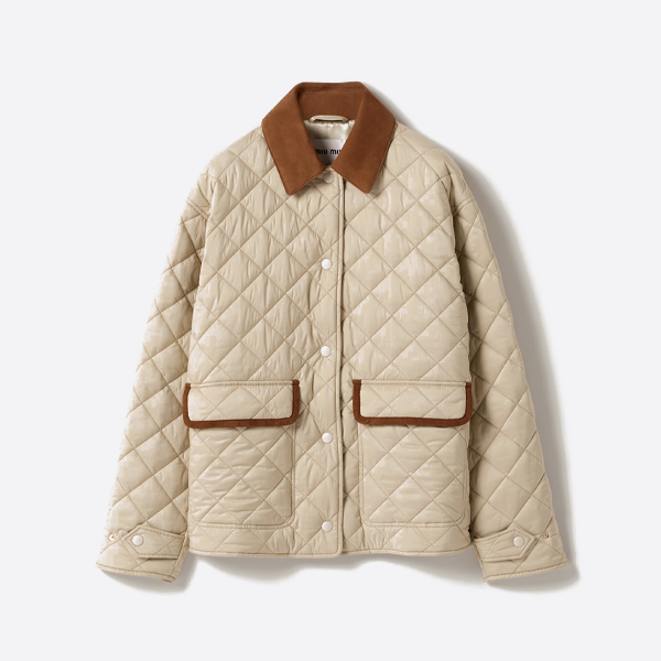 ミュウミュウ コーヒーカラー オフホワイト キルティングコットンジャケット