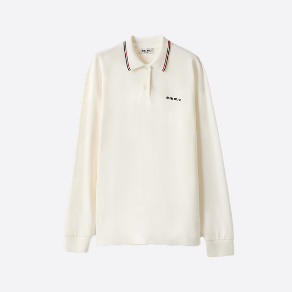 ミュウミュウ 刺繍入りレター レッドストライプカラー 長袖ポロシャツ