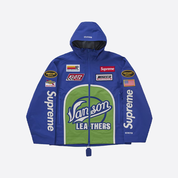 シュプリーム × バンソンレザーズ ロゴアプリケ防水ジップジャケット（ブルー）