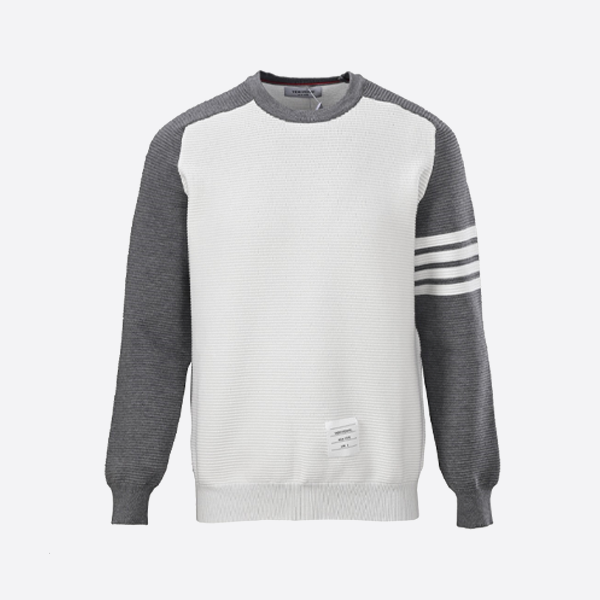 トム ブラウンの4本ストライプ カラーブロック キャンパススタイルニットセーター
