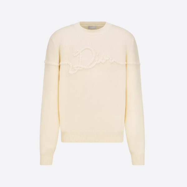 ディオール トリプルカラー サイン入りニットタートルネックセーター（アプリコット色）