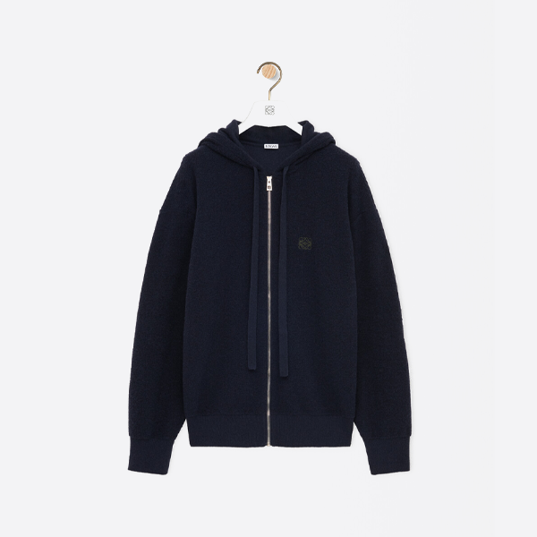 ロエベ ロゴ刺繍ニット ジップアップ ジャケット（ネイビーブルー）