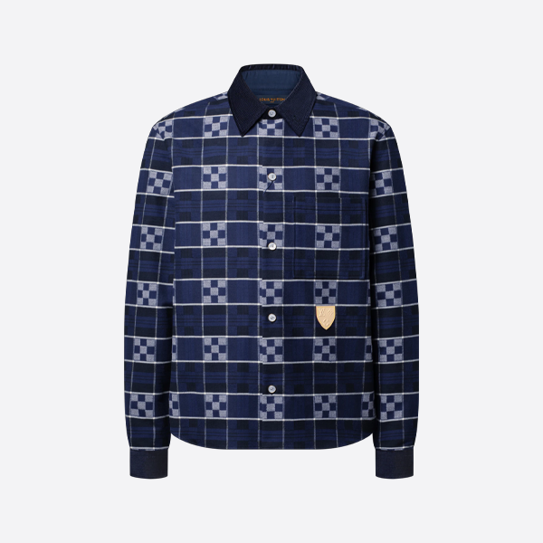 ルイ・ヴィトンのカスタム織りチェック柄襟付き長袖シャツ