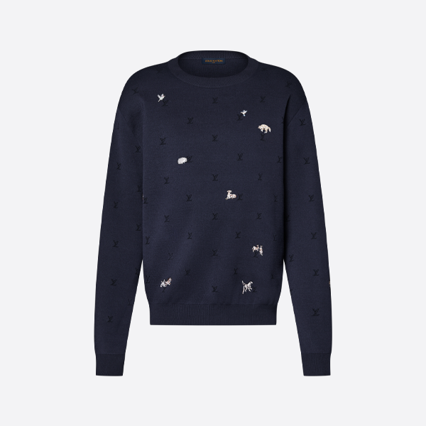 ルイ・ヴィトン アニマル刺繍 ウール クルーネック セーター