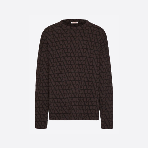 ヴァレンティノ オールオーバーVロゴ ジャカード クルーネック セーター、ブラウン