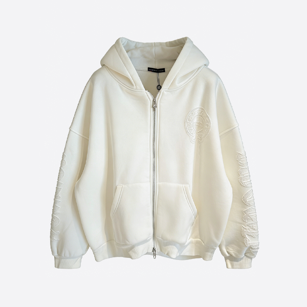 Chrome Hearts 新作 フリース裏地 ジップアップ スウェットシャツ ジャケット（ホワイト）