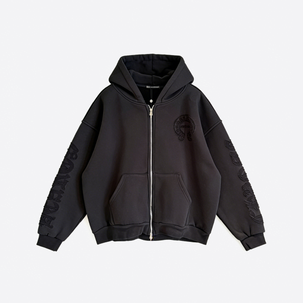 Chrome Hearts 新作 フリース裏地 ジップアップ スウェットシャツ ジャケット（ブラック）