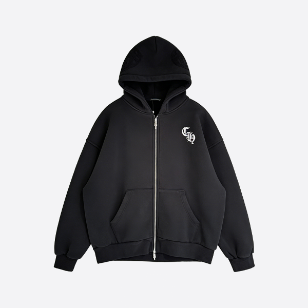 Chrome Hearts 新作 シルバーフォックスフリース ジップアップ スウェットシャツ ジャケット（ブラック）