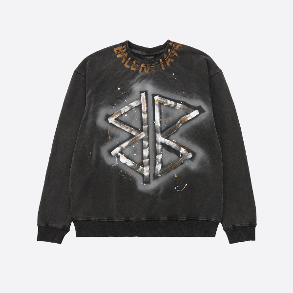 バレンシアガ ウォッシュ加工 ハンドペイント レター クルーネックスウェットシャツ