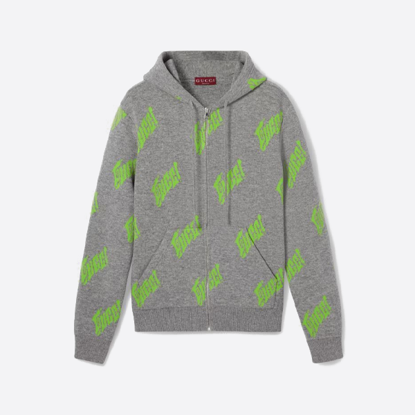 グッチ リバーシブル ジャカード カシミアブレンド フード付き セーター カーディガン