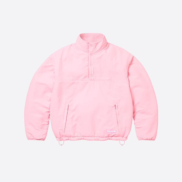 シュプリームとのコラボレーションによるリバーシブルシアリングハーフジッププルオーバージャケット