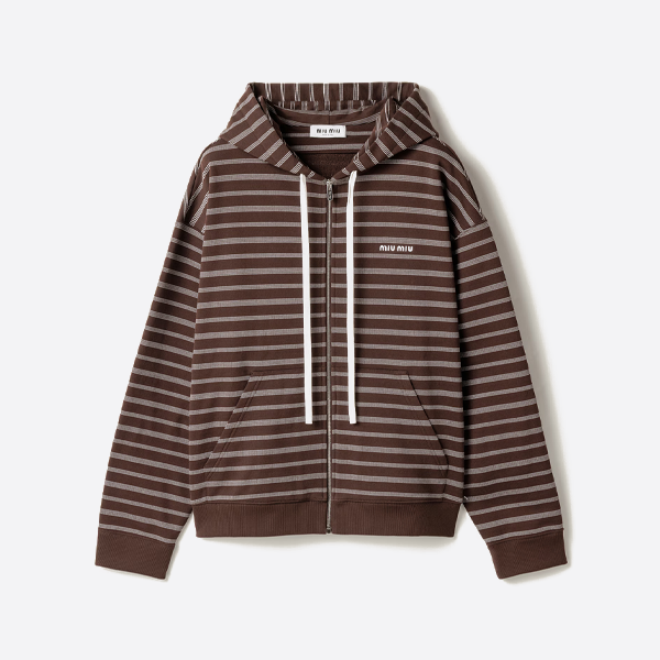 ミュウミュウの刺繍入りフード付きジップアップジャケット