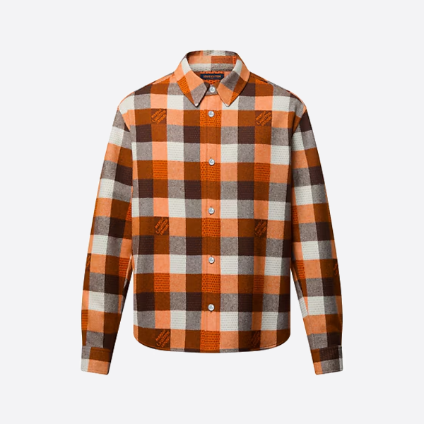 ルイ・ヴィトン オレンジ ダミエ ジャガード フランネル 長袖シャツ