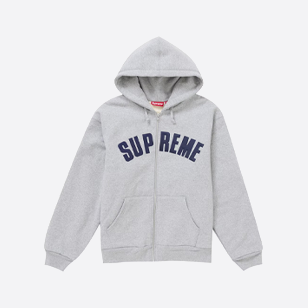 シュプリーム アップリケ 刺繍 レター フード付きジャケット、グレー