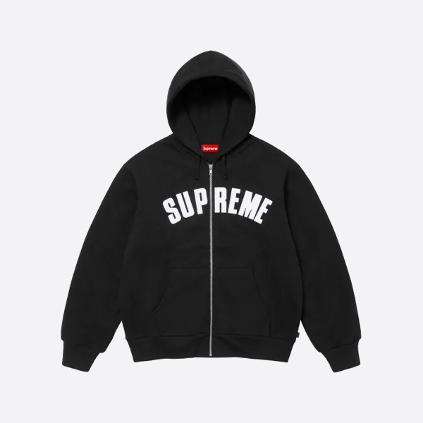 シュプリーム アップリケ 刺繍 レター フード付きジャケット、ブラック
