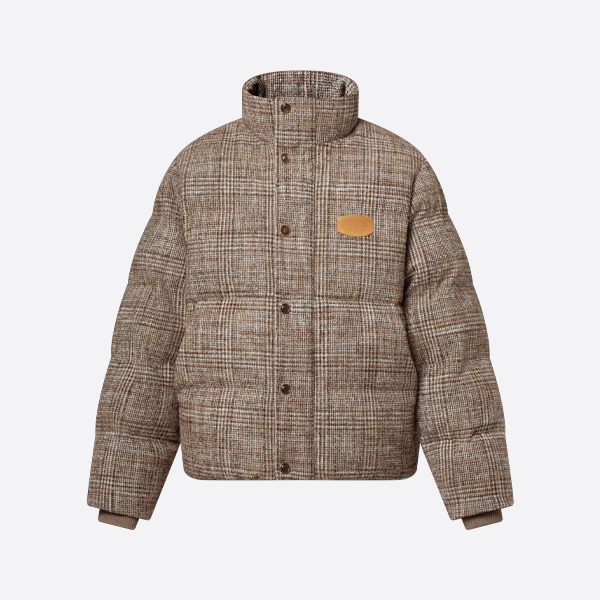 ルイ・ヴィトン レザー チェック柄ツイード ウエスト絞りダウンコート