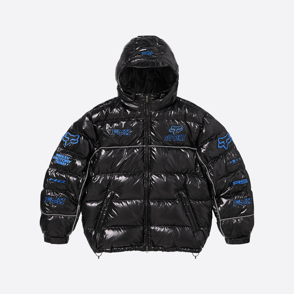 シュプリーム グロッシー フード付きダウンジャケット、ブラック