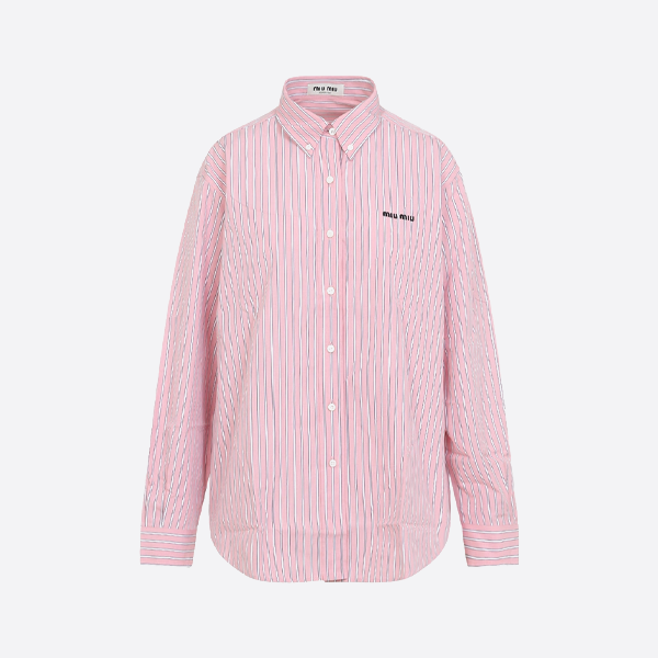 ミュウミュウのピンクのストライプの長袖シャツ
