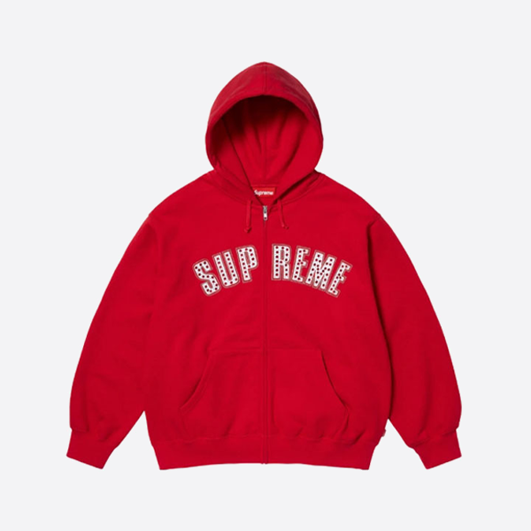 シュプリーム ラインストーン パーカー、レッド