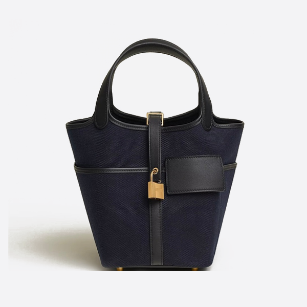 エルメスのレザーとキャンバスの野菜バスケット、18cm