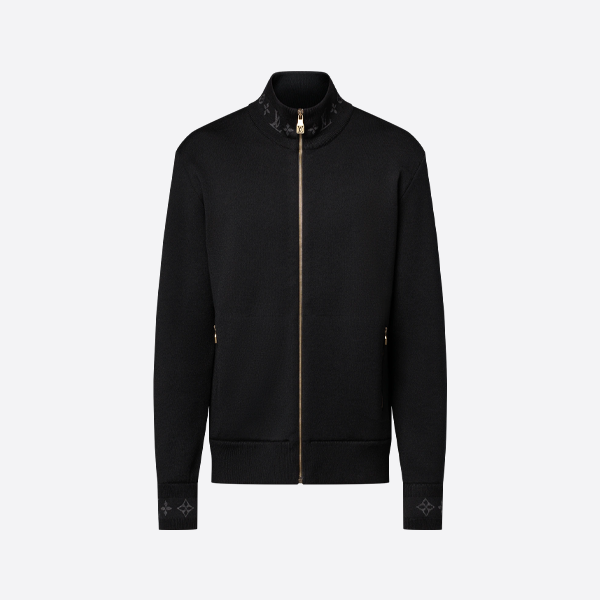 ルイ・ヴィトン モノグラム リブ スタンドカラー コート - ブラック